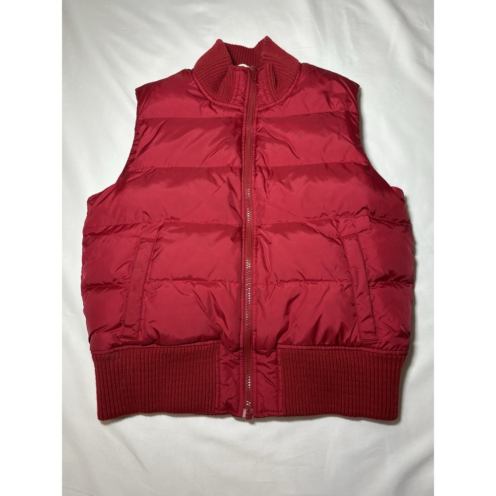 VTG Old Navy Women's Red Puffer Vest Full Zip Stand-Up Collar Pockets Size M